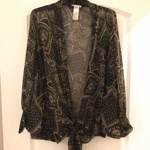 Free People sheer kimono with tie in front